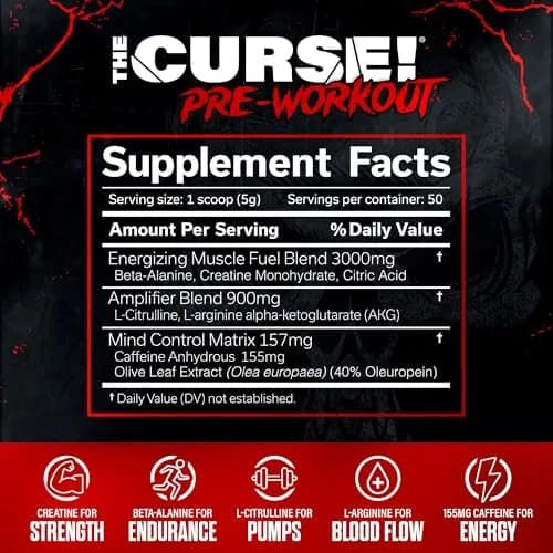 JNX The Curse! Pre Workout Powder with Creatine 155mg, Watermelon | High-Energy, Focus & Pumps (70-120 chars) thumbnail 3