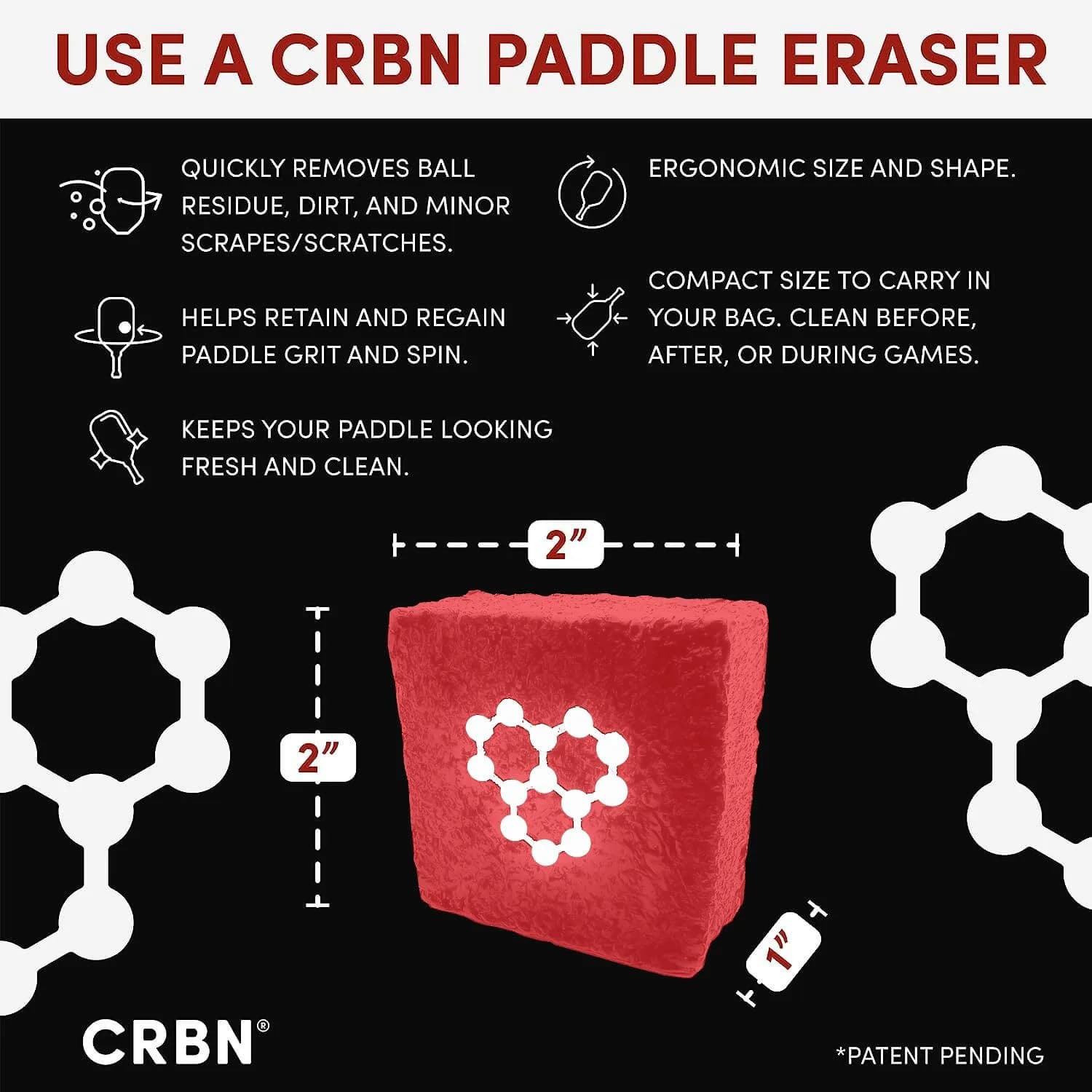 CRBN Pickleball Paddle Eraser - Red 2-Pack | Cleans Carbon Fiber & Raw Surfaces - view 3