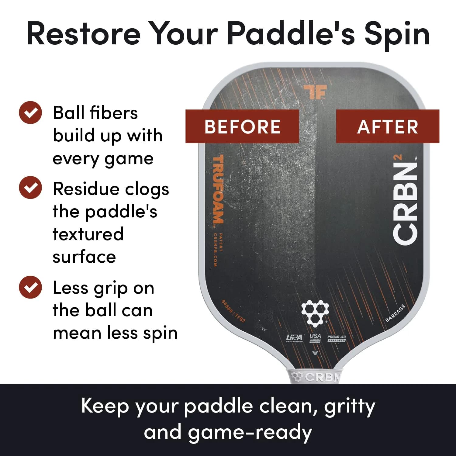 CRBN Pickleball Paddle Eraser Red | Cleans Carbon Fiber Faces - view 2