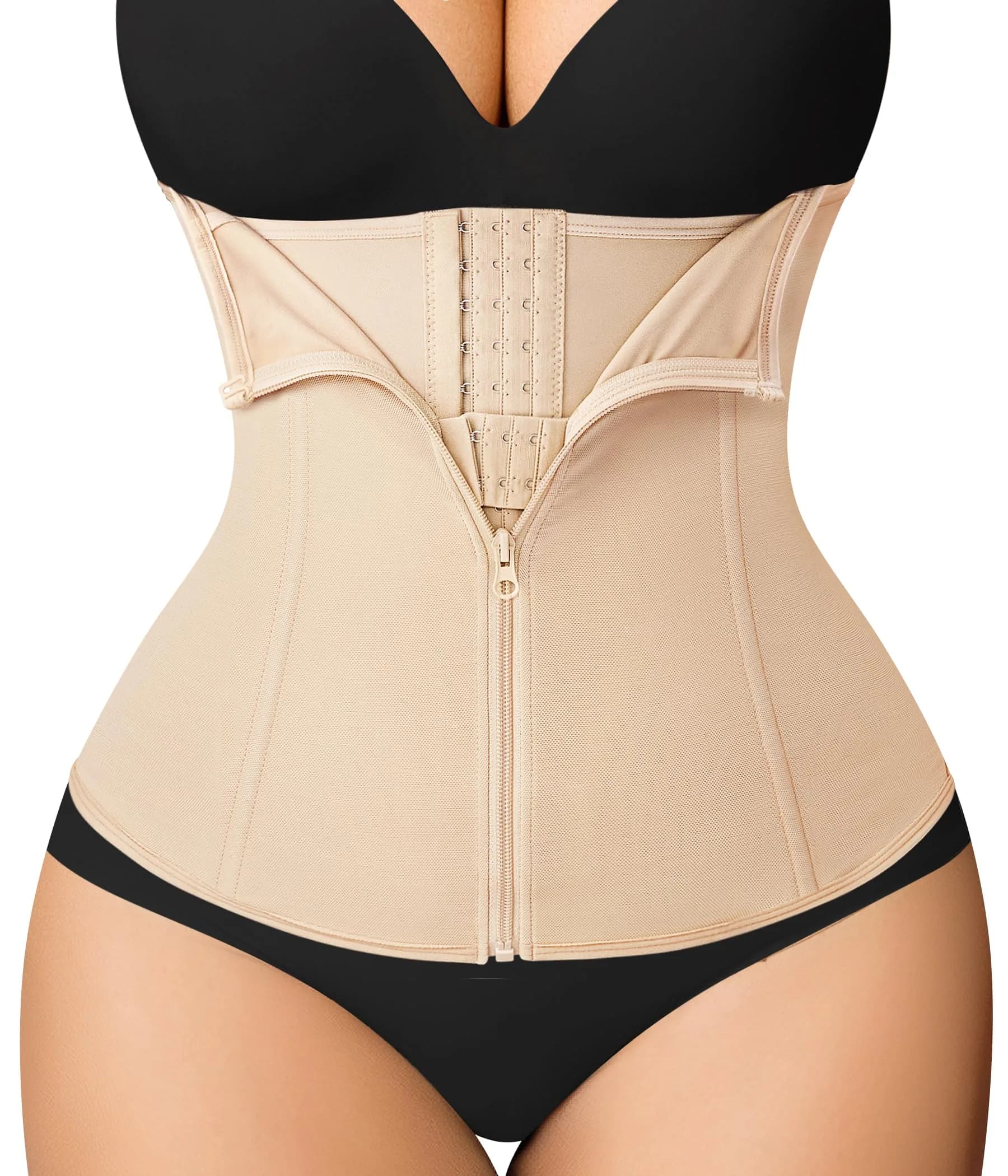 MERYOSZ Waist Trainer Corset Zipper Tummy Control Shapewear for Women, Beige XL | Breathable Body Shaper with Steel Bones — Beige Zipper