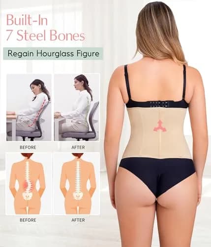 MERYOSZ Waist Trainer Corset Zipper Tummy Control Shapewear for Women, Beige XL | Breathable Body Shaper with Steel Bones thumbnail 4