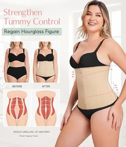 MERYOSZ Waist Trainer Corset Zipper Tummy Control Shapewear for Women, Beige XL | Breathable Body Shaper with Steel Bones thumbnail 3