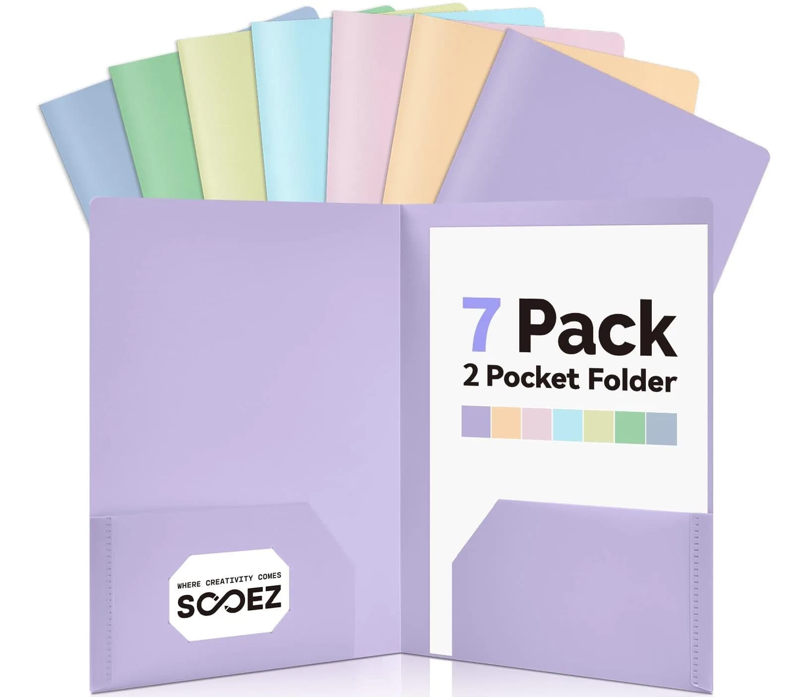 Sooez 7-Pack Plastic Folders with Pockets, Pastel Colors, 2-Pocket Folder Bulk, 29.59 cm x 24.61 cm (11.65"L x 9.45"W) | Acid-Free, Tear-Resistant, Heavy Duty — Pastels Colors