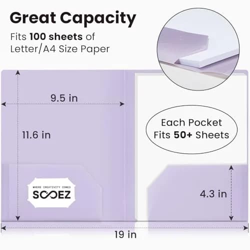 Sooez 7-Pack Plastic Folders with Pockets, Pastel Colors, 2-Pocket Folder Bulk, 29.59 cm x 24.61 cm (11.65"L x 9.45"W) | Acid-Free, Tear-Resistant, Heavy Duty thumbnail 4
