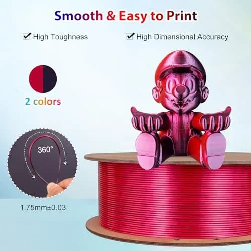 3Dgenius Silk Dual Color PLA Filament 1.75mm | 2-in-1 Multicolor, Clog-Free, 1KG Spool thumbnail 2