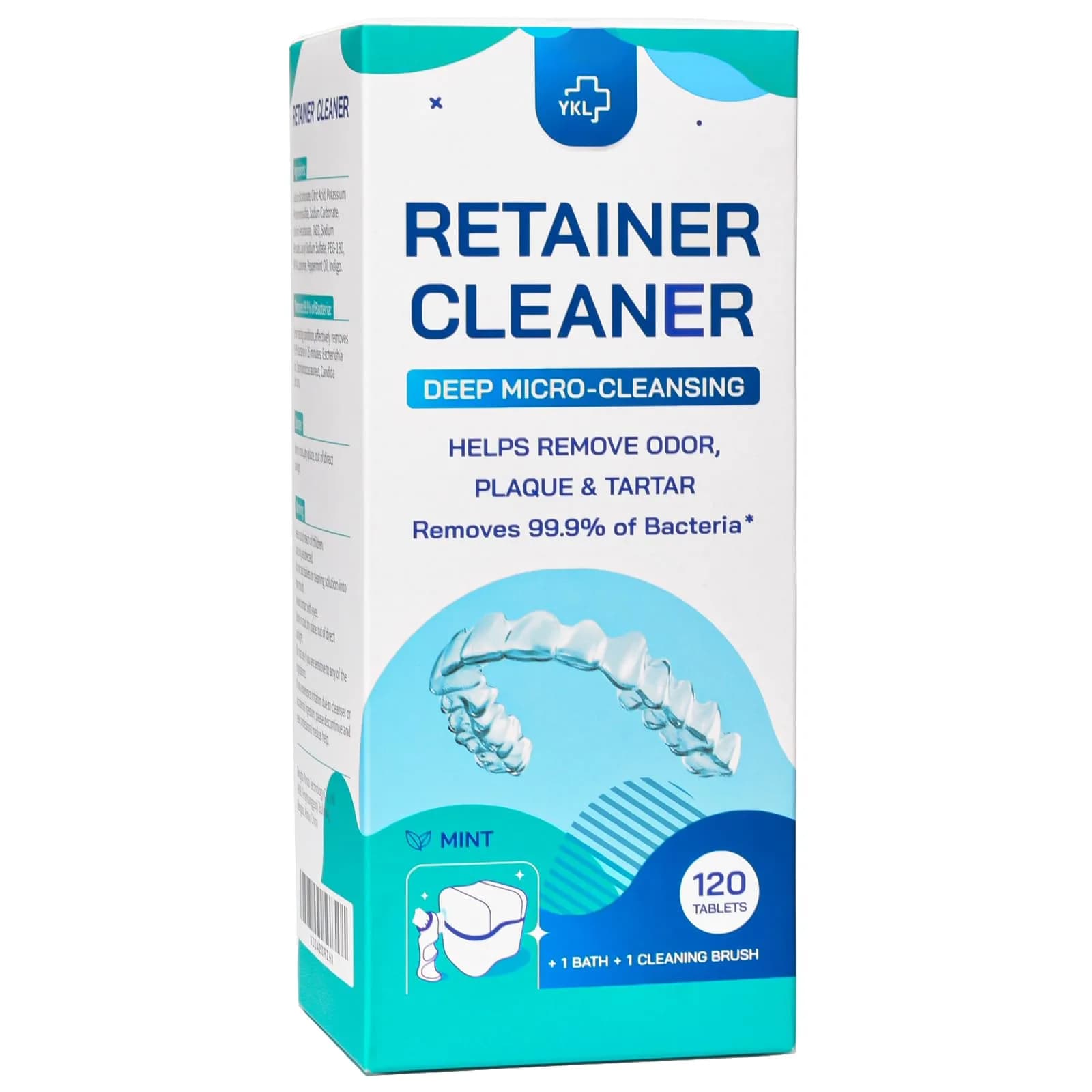 YKL Retainer & Denture Cleaner Kit with 120 Tablets & Guard Bath Cup | 10.38cm L x 9.09cm W x 23.79cm H
