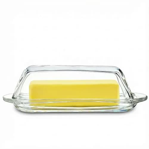 QFkris Clear Glass Butter Dish with Lid for Countertop | 18.5cm (7.3") Rectangular Crystal Butter Keeper thumbnail 1