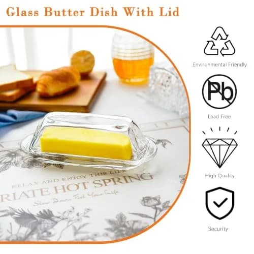 QFkris Clear Glass Butter Dish with Lid for Countertop | 18.5cm (7.3") Rectangular Crystal Butter Keeper thumbnail 5
