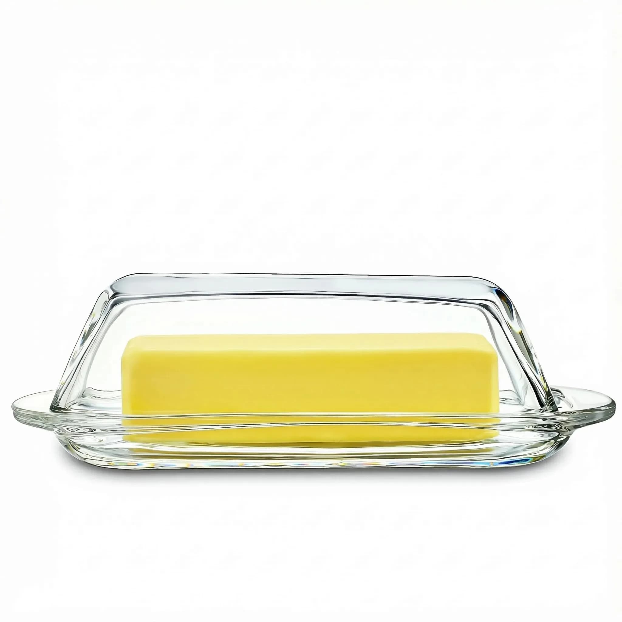 QFkris Clear Glass Butter Dish with Lid for Countertop | 18.5cm (7.3") Rectangular Crystal Butter Keeper - main product image