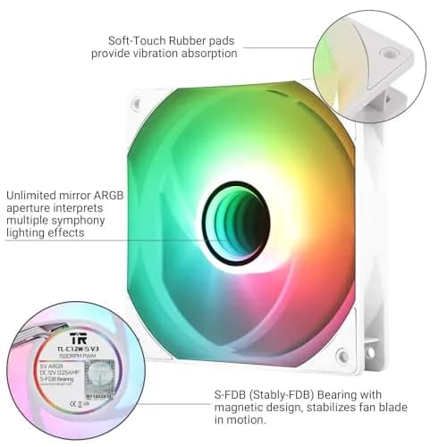 Thermalright TL-C12W-S V3 CPU Fan 120mm Case Cooler Fan ARGB, 4pin PWM, Silent, 3-Pack | Mirror Light Effect with S-FDB Bearing thumbnail 4