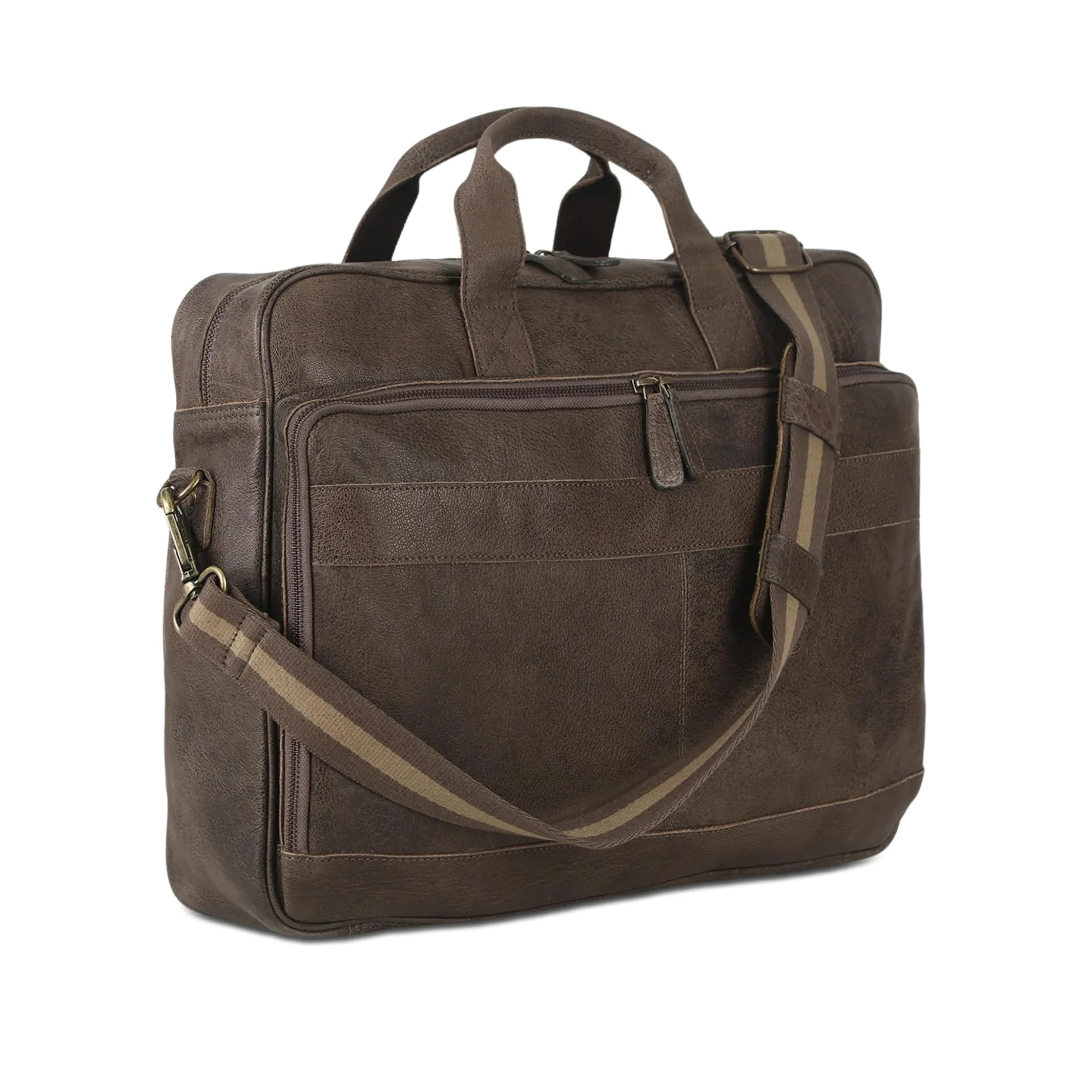 KomalC 16 Inch Leather Laptop Messenger Bag for Men & Women, Office Satchel | Premium Buffalo Leather Briefcase — Grey