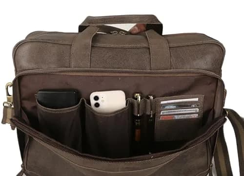 KomalC 16 Inch Leather Laptop Messenger Bag for Men & Women, Office Satchel | Premium Buffalo Leather Briefcase thumbnail 4