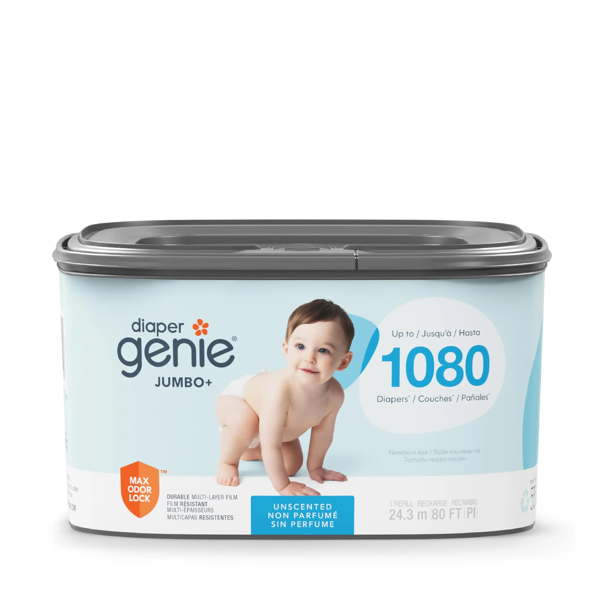 Diaper Genie Jumbo+ Square Refill 1080 Count | Odor-Locking, Compatible with Diaper Genie Pails — Blue
