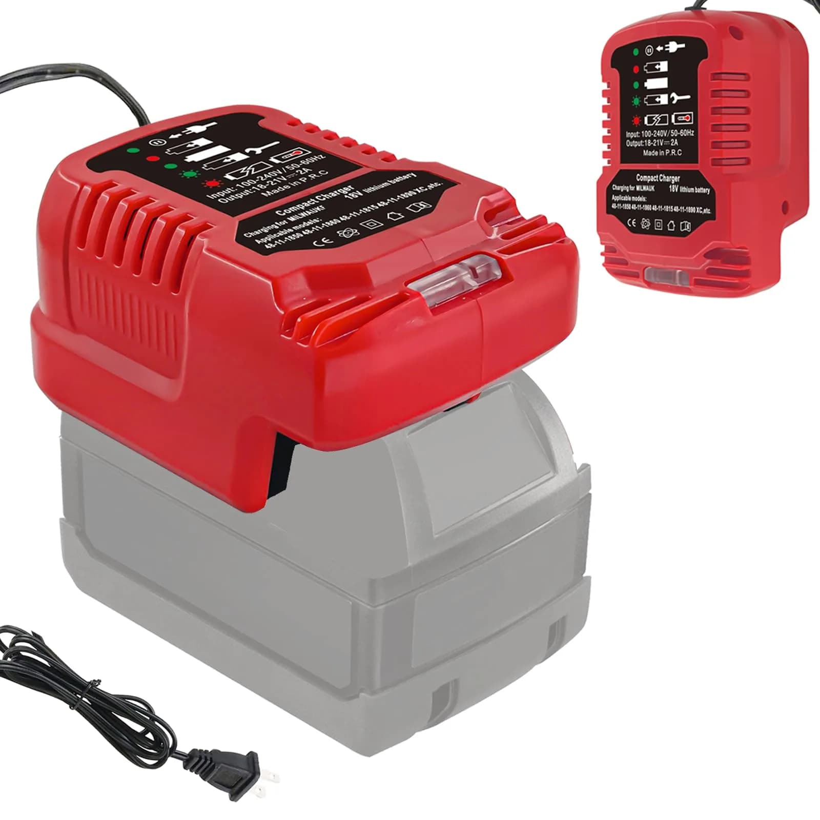 TPDL Mini Charger for Milwaukee M18 18V Battery | Compact 2A Output, 100-240V Input — MINI Charger for Milwaukee