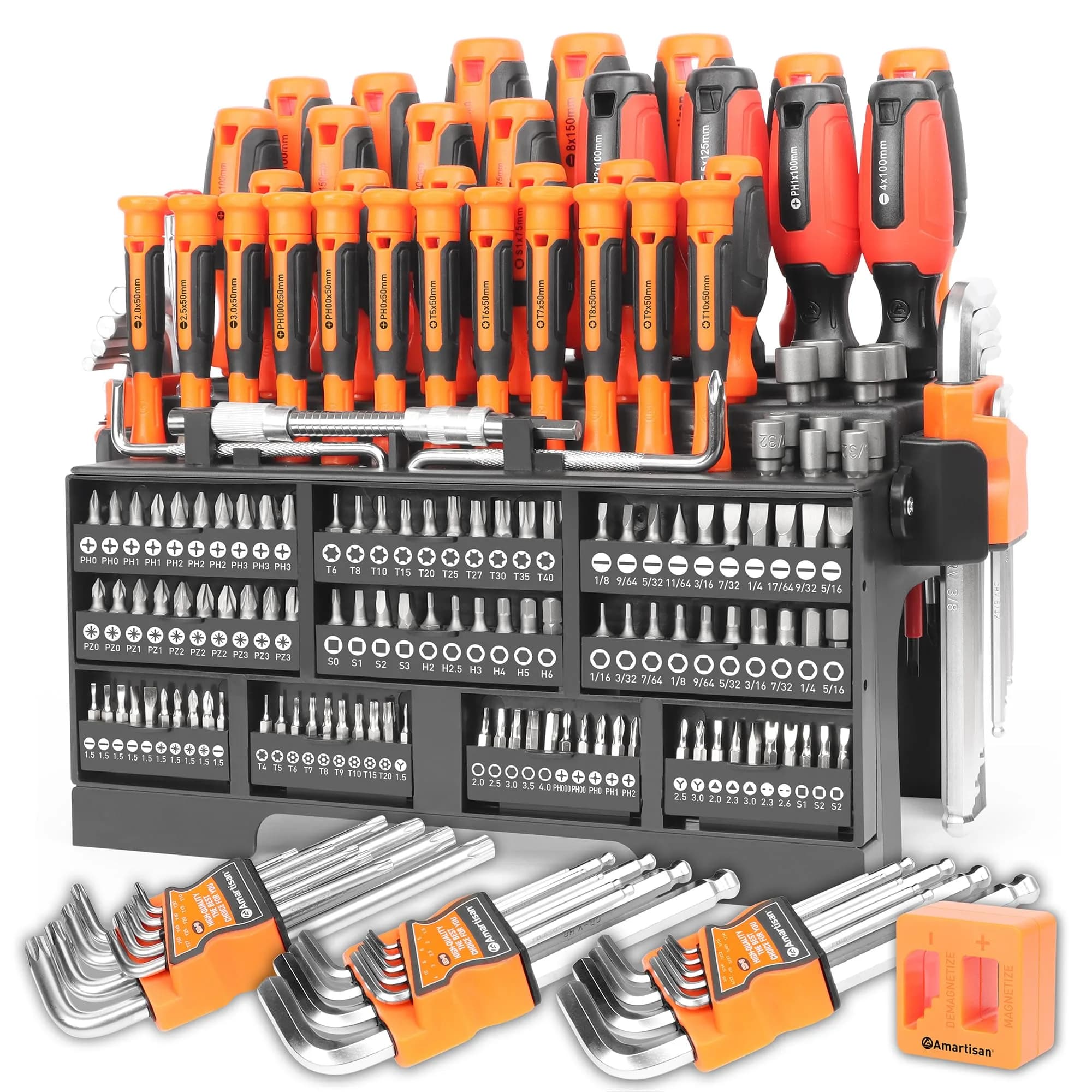 Amartisan 175-Piece Magnetic Screwdriver Set with Plastic Racking & Tools | 6150 Cr-V Steel Shafts — 175-piece Screwdrivers Set