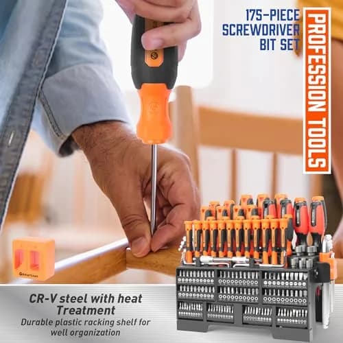 Amartisan 175-Piece Magnetic Screwdriver Set with Plastic Racking & Tools | 6150 Cr-V Steel Shafts thumbnail 5