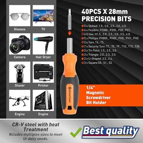 Amartisan 175-Piece Magnetic Screwdriver Set with Plastic Racking & Tools | 6150 Cr-V Steel Shafts thumbnail 8
