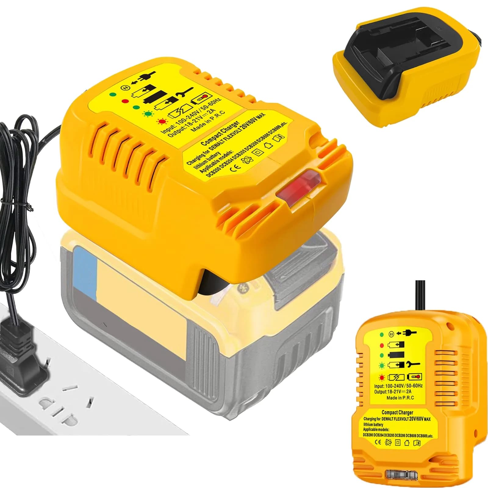 TPDL Mini Portable DCB112 Charger for Dewalt 20V/60V MAX Batteries | Compact 2A Output, 100-240V Input — MINI Charger for Dewalt