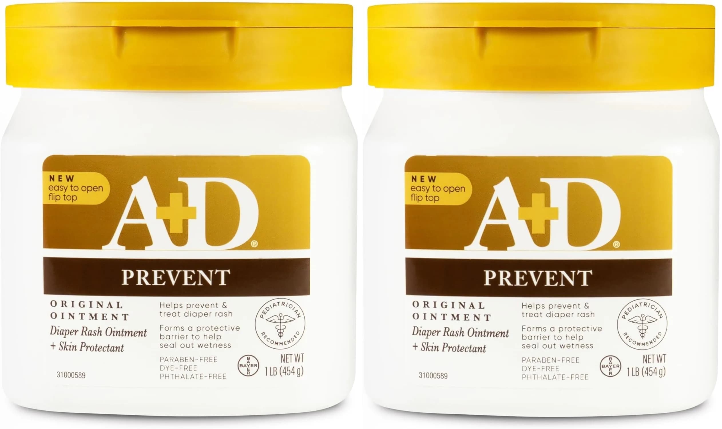 A+D Diaper Rash Ointment 16oz Pack of 2 | Pediatric Skin Protectant with Vitamins A & D — 16 Ounce