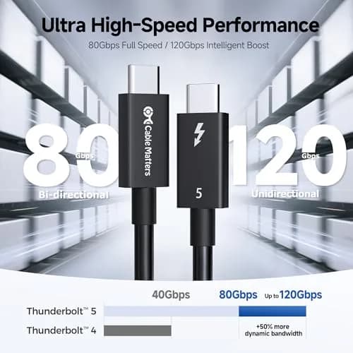 Cable Matters Thunderbolt 5 Cable 1m | 80Gbps Data & 120Gbps Video, 240W PD Support, Black thumbnail 3