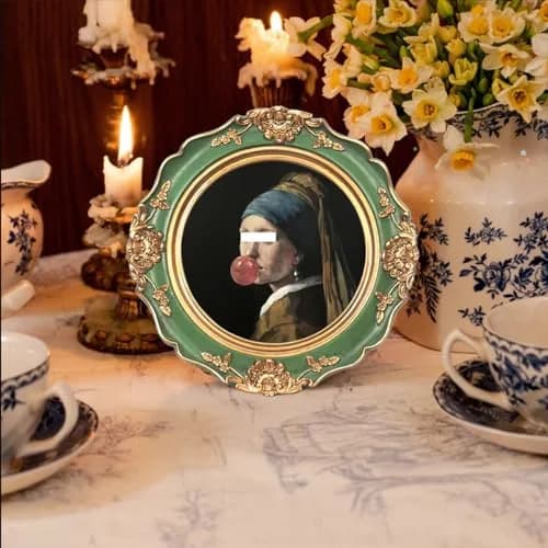 WINPLUS+ Vintage Round Picture Frame 4x4 Inch (10.16x10.16 cm) | Hand-Carved Resin with Real Glass Front thumbnail 4
