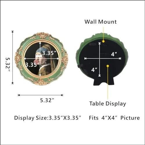 WINPLUS+ Vintage Round Picture Frame 4x4 Inch (10.16x10.16 cm) | Hand-Carved Resin with Real Glass Front thumbnail 3