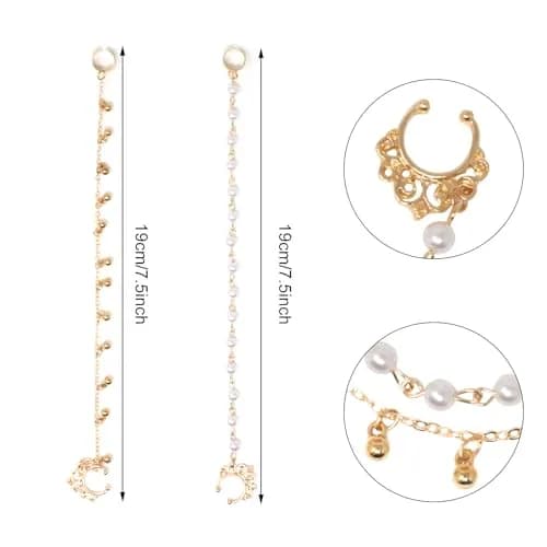 Honbay 2PCS Nose Ring Chain Set | Non-Piercing Nose & Ear Jewelry for Women thumbnail 2