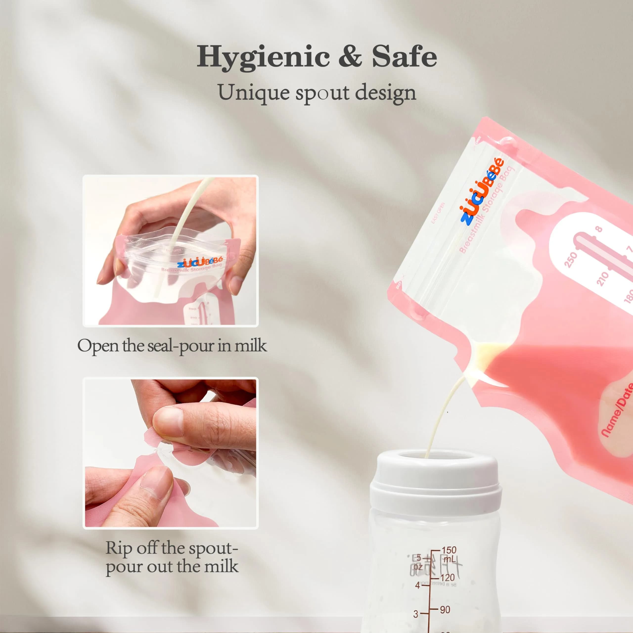 ZÜCÜBéBé Breastmilk Storage Bags (300 Count, 8oz) | BPA-Free with Easy Pour Spout - view 3