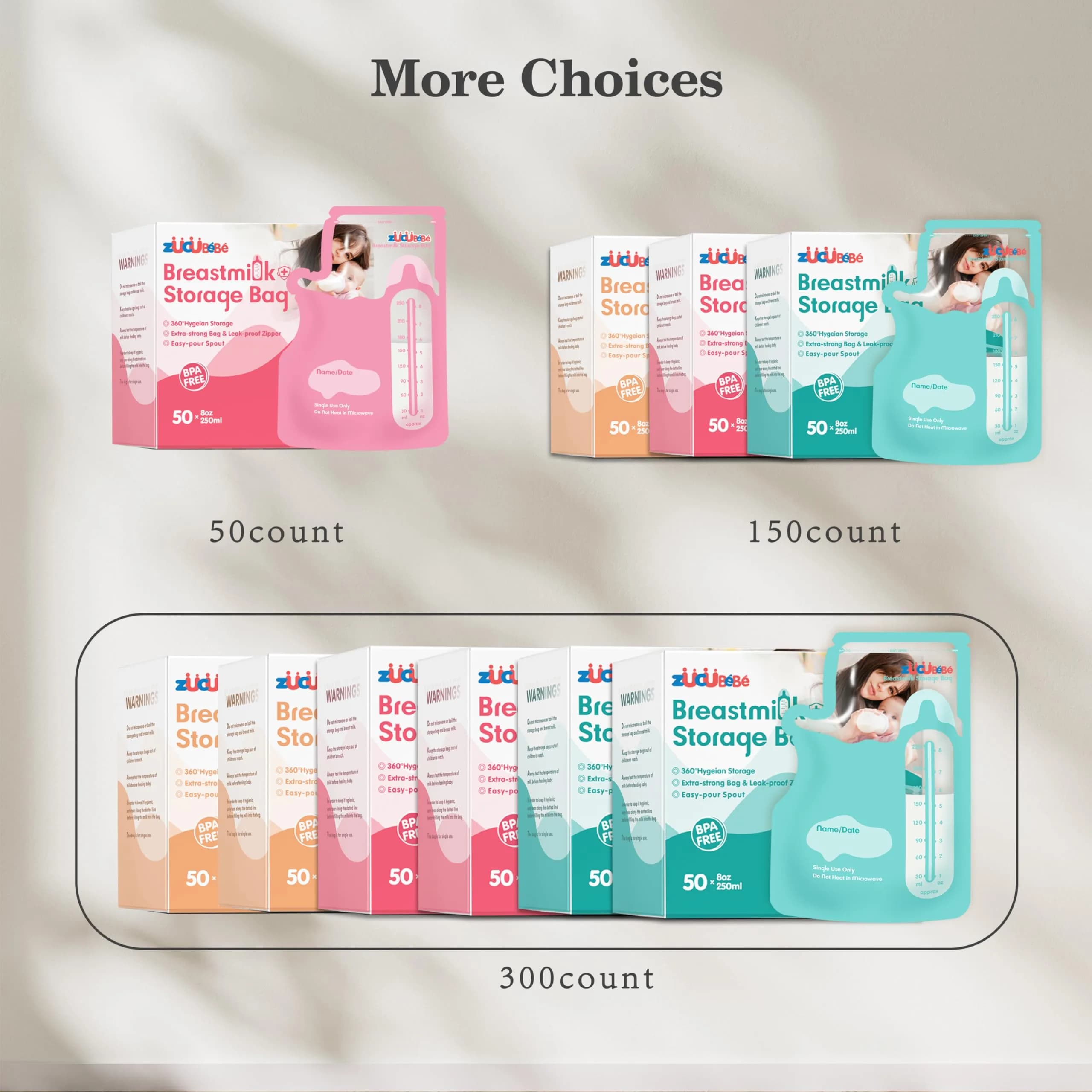 ZÜCÜBéBé Breastmilk Storage Bags (300 Count, 8oz) | BPA-Free with Easy Pour Spout - view 8