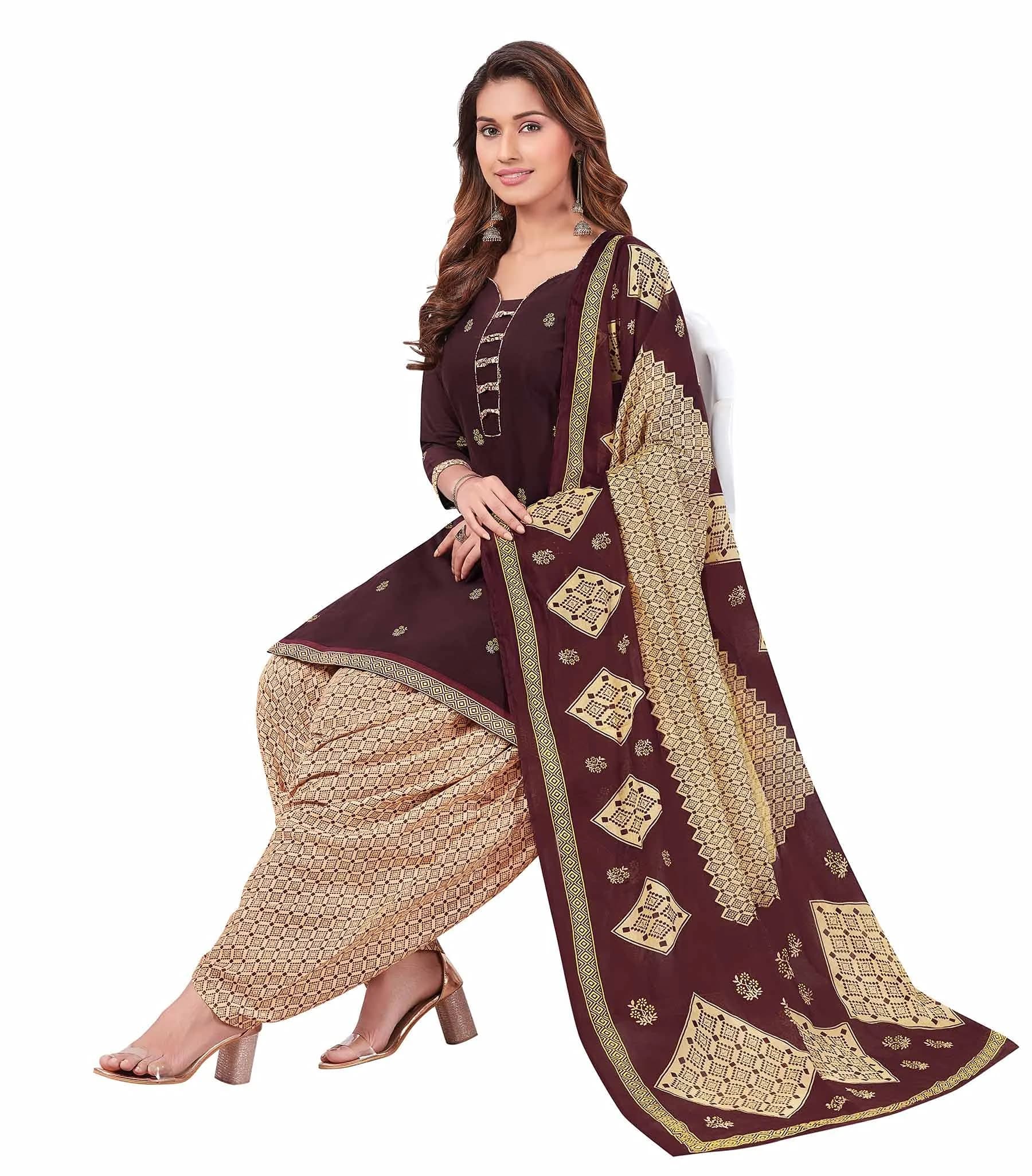 Miraan Printed Cotton Salwar Suit Set for Women - Brown, Medium | 100% Pure Cotton Fabric - view 6