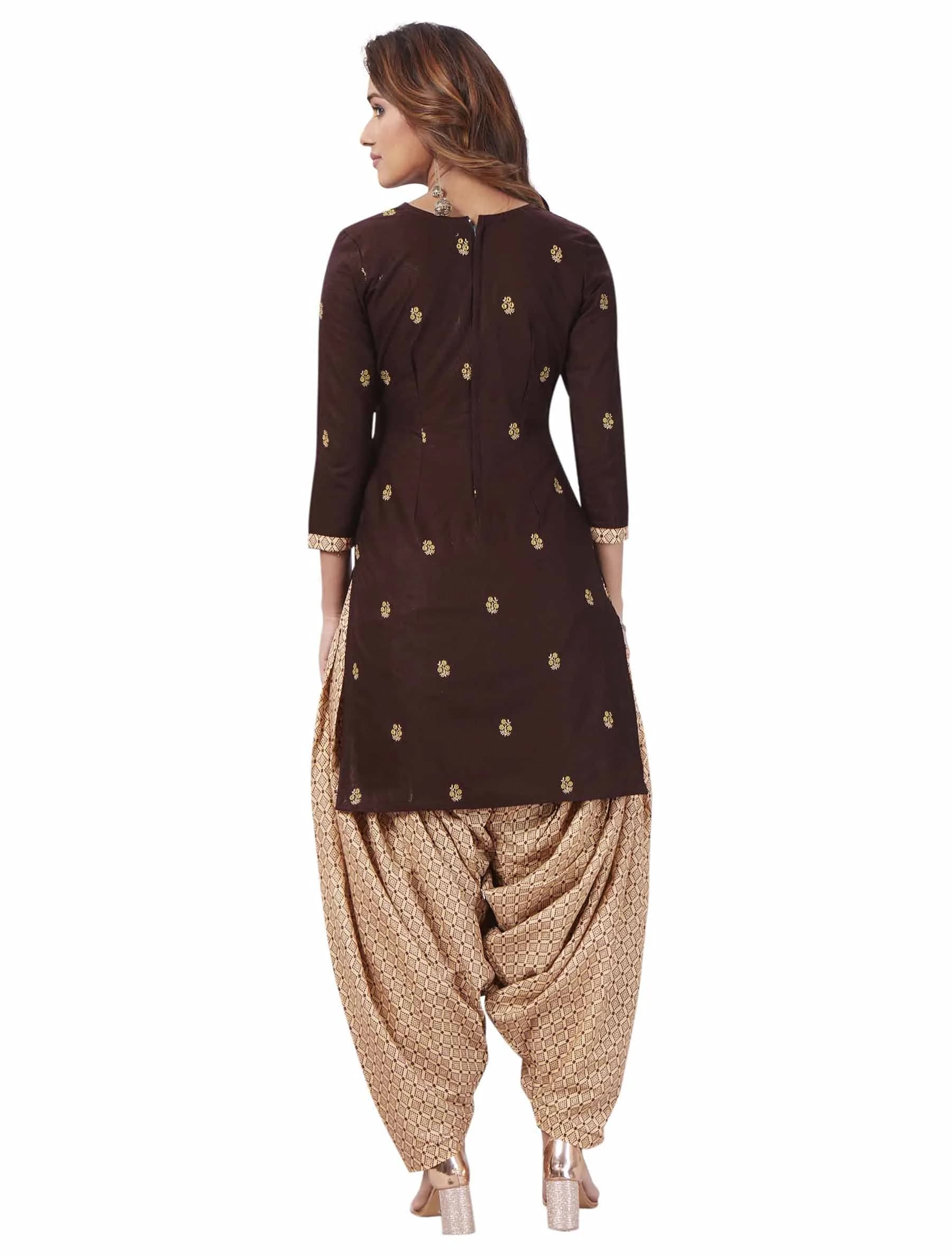 Miraan Printed Cotton Salwar Suit Set for Women - Brown, Medium | 100% Pure Cotton Fabric - view 2