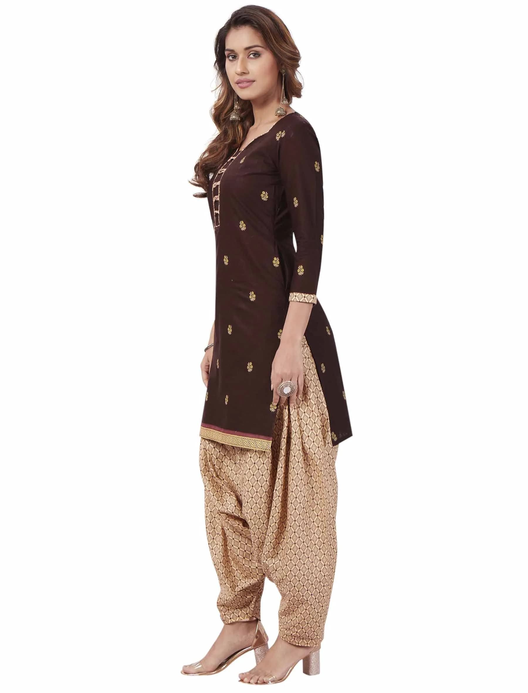 Miraan Printed Cotton Salwar Suit Set for Women - Brown, Medium | 100% Pure Cotton Fabric - view 3