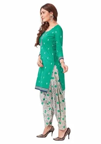 Miraan Cotton Printed Readymade Salwar Suit Set Green Small | Full Sleeve Round Neck Floral Pattern thumbnail 3