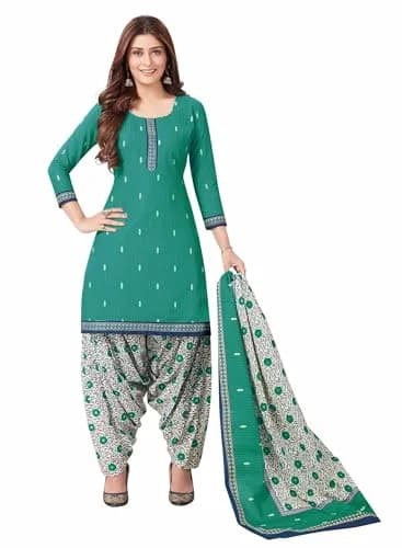 Miraan Cotton Printed Readymade Salwar Suit Set Green Medium | Authentic Indian Ethnicwear thumbnail 1