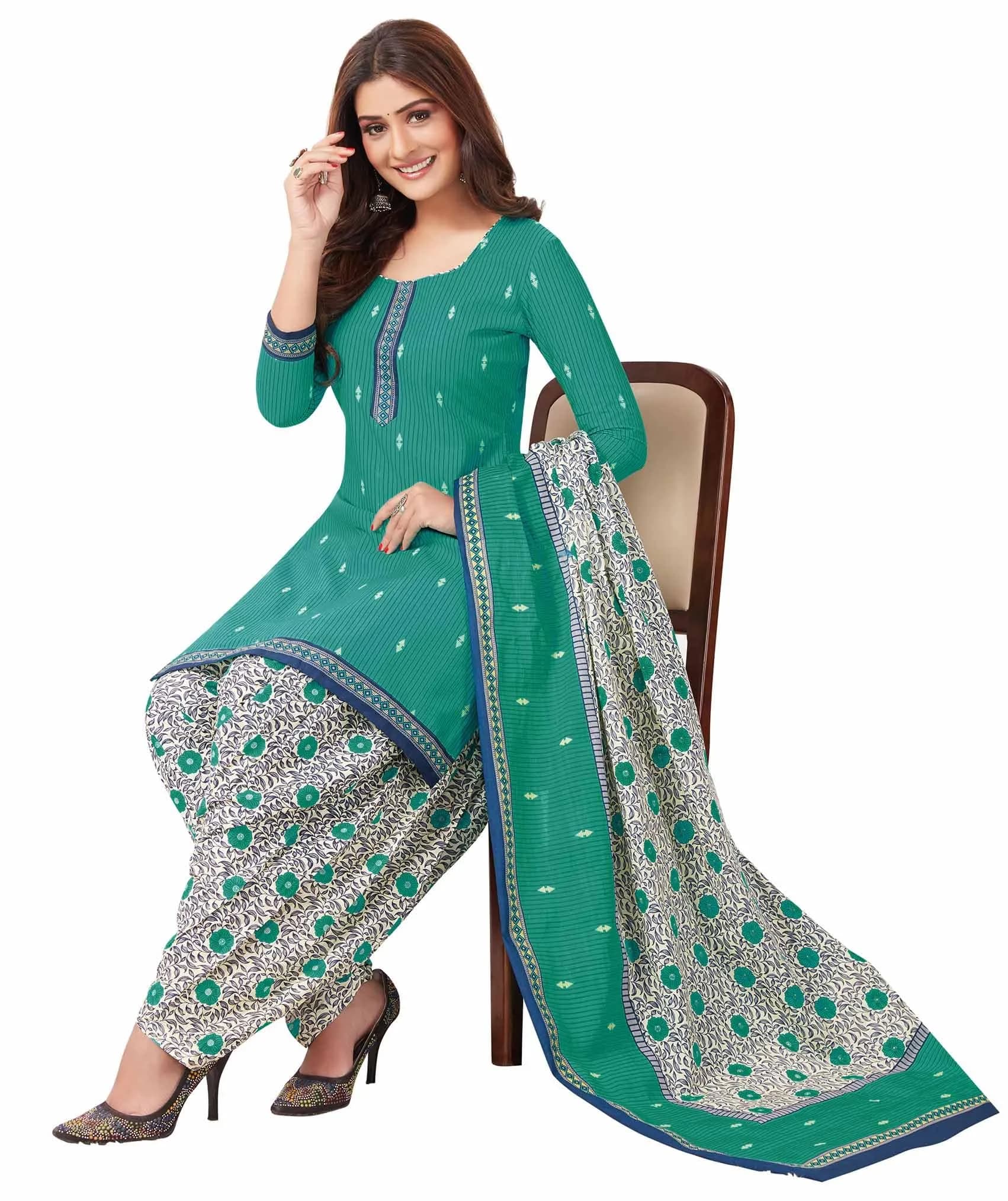 Miraan Cotton Printed Readymade Salwar Suit Set Green Medium | Authentic Indian Ethnicwear - view 5