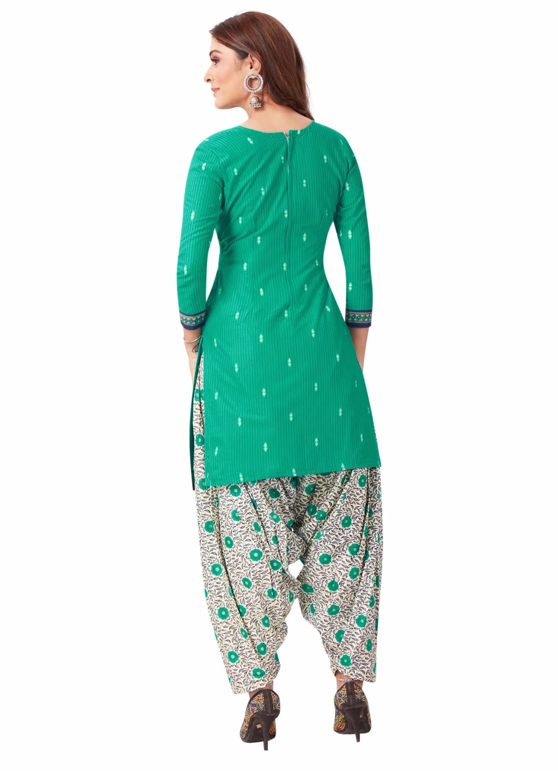 Miraan Cotton Printed Readymade Salwar Suit Set Green Medium | Authentic Indian Ethnicwear - view 2