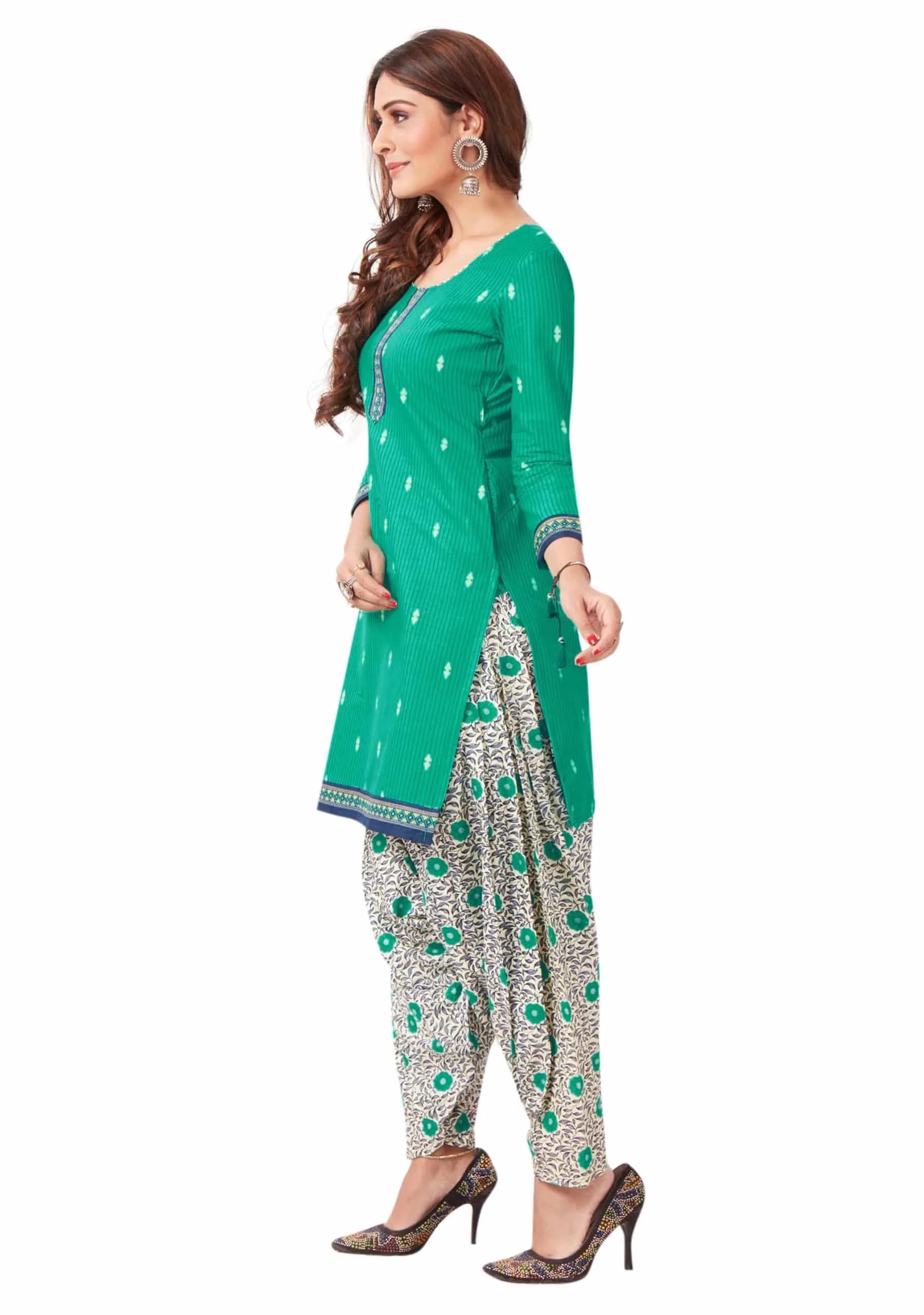 Miraan Cotton Printed Readymade Salwar Suit Set Green Medium | Authentic Indian Ethnicwear - view 3