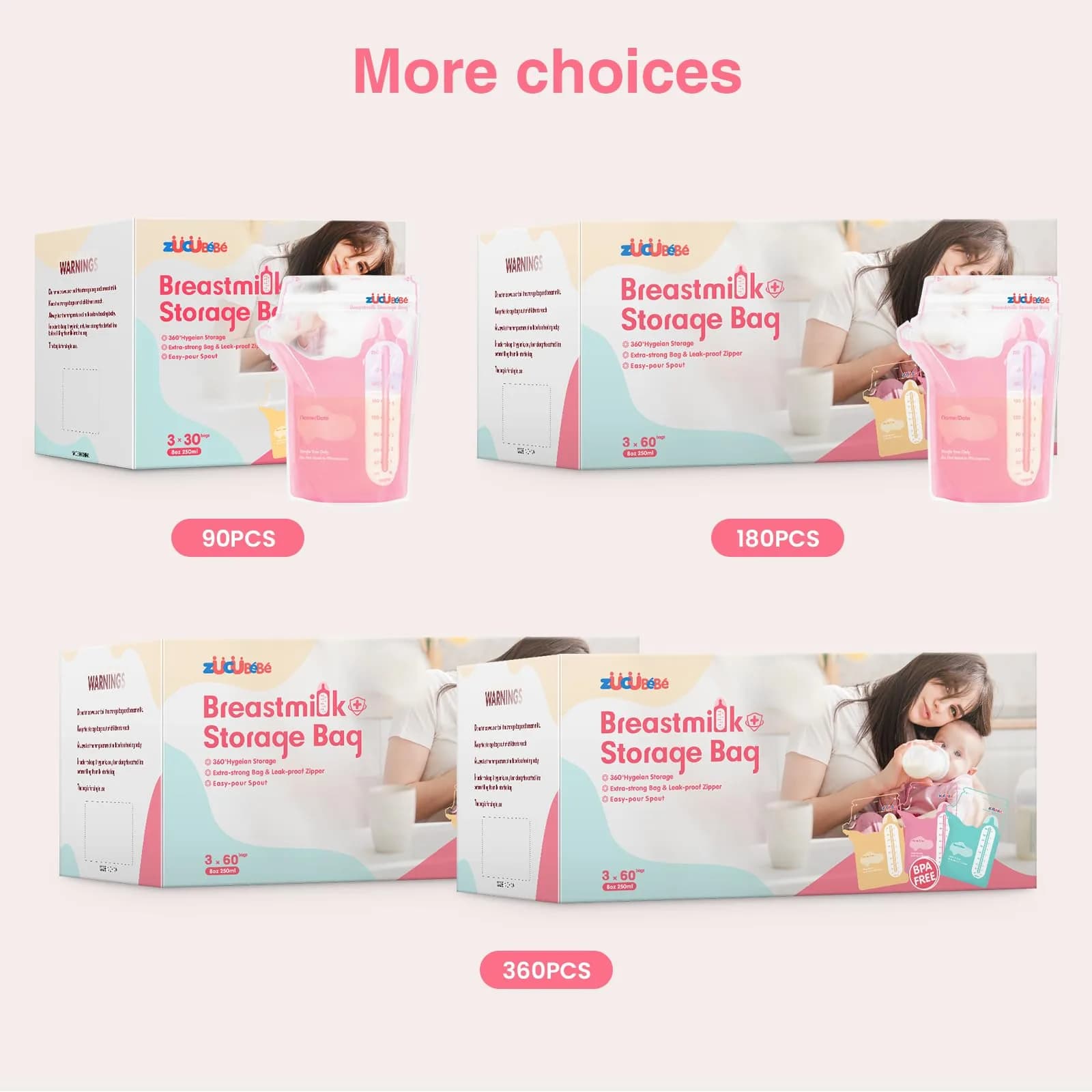 ZÜCÜBéBé Breastmilk Storage Bags 8oz (150 Count) | BPA-Free, Leakproof, Self-Standing with Pour Spout - view 9