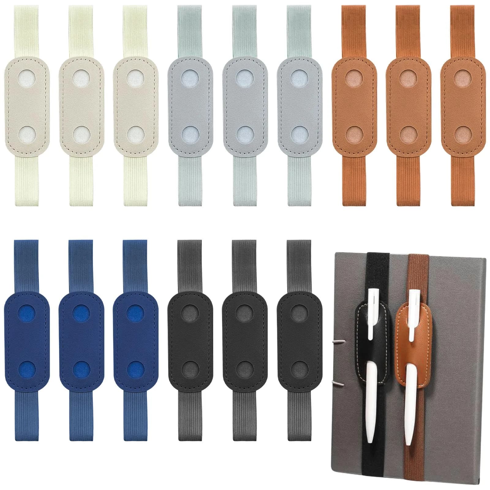Aswewamt 15 Pcs Elastic Notebook Band Holders PU Leather Adjustable Pen Loop | Fits Most Notebooks & Binders - main product image
