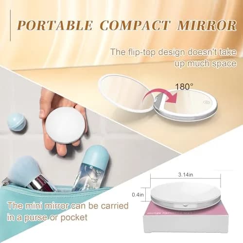 Kakuje White Compact Mirror with Light, 1X/3X Magnification LED Pocket Mirror 7.9cm (3.1") | Illuminated for Perfect Makeup thumbnail 6