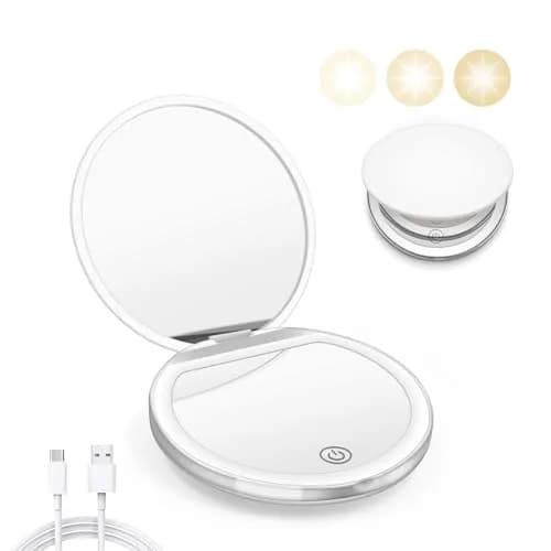 Kakuje White Compact Mirror with Light, 1X/3X Magnification LED Pocket Mirror 7.9cm (3.1") | Illuminated for Perfect Makeup thumbnail 1