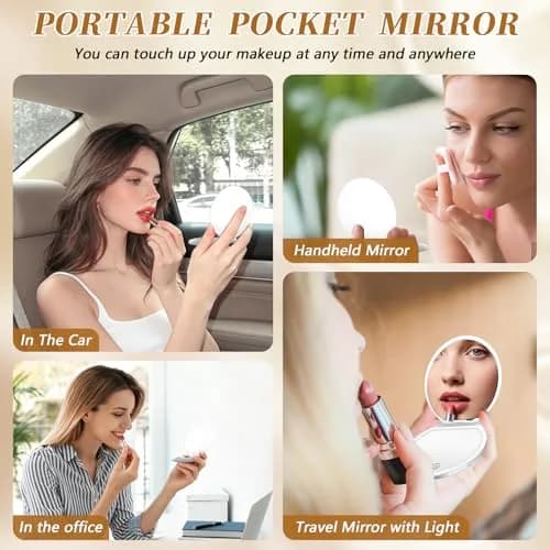 Kakuje White Compact Mirror with Light, 1X/3X Magnification LED Pocket Mirror 7.9cm (3.1") | Illuminated for Perfect Makeup thumbnail 2