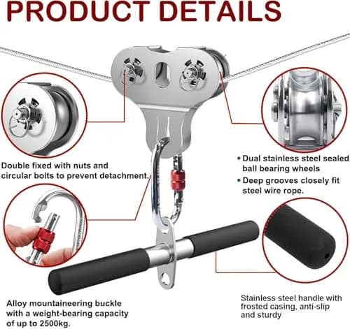 Fologtoo Zipline Pulley with Handle, 304 Stainless Steel Zip Line Trolley | Durable & Safe Outdoor Gear thumbnail 4