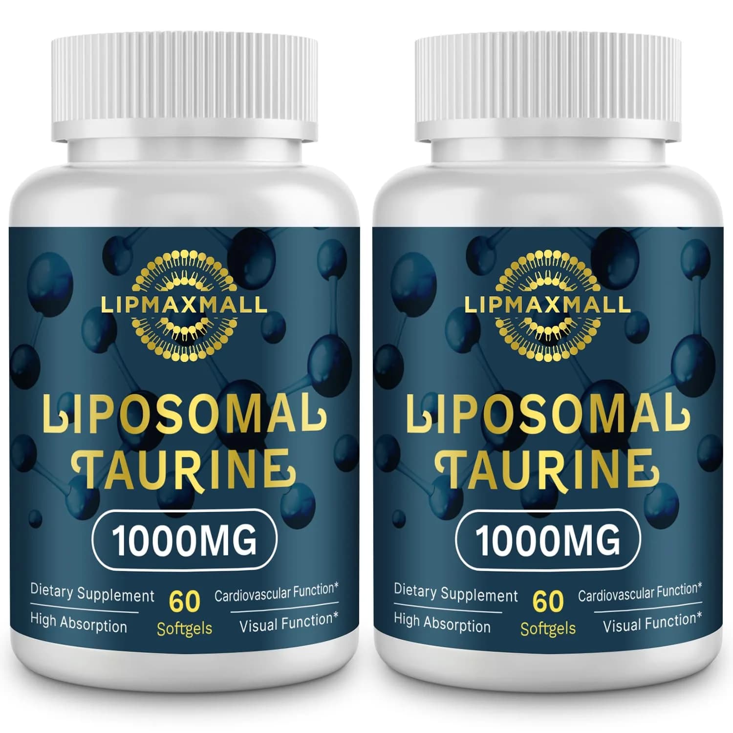 lipmaxmall Liposomal Taurine Supplement 1000mg | High Absorption Amino Acid for Heart, Nerve, Brain, Visual, Longevity & Muscle (60 Softgels - 2 Pack) — Black
