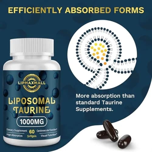 lipmaxmall Liposomal Taurine Supplement 1000mg | High Absorption Amino Acid for Heart, Nerve, Brain, Visual, Longevity & Muscle (60 Softgels - 2 Pack) thumbnail 5