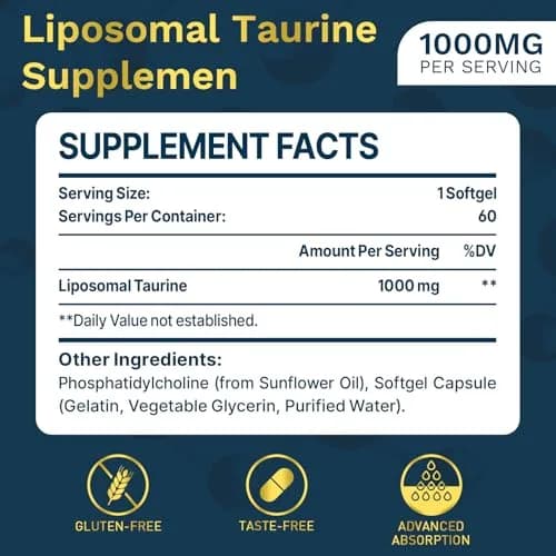 lipmaxmall Liposomal Taurine Supplement 1000mg | High Absorption Amino Acid for Heart, Nerve, Brain, Visual, Longevity & Muscle (60 Softgels - 2 Pack) thumbnail 2