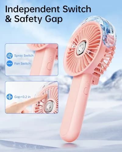 SWEETFULL Portable Misting Fan - 180° Foldable Handheld Personal Fan with Mist Spray, 30ml Tank, USB Rechargeable, 3 Speeds, for Travel & Outdoors thumbnail 5