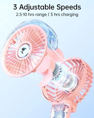 SWEETFULL Portable Misting Fan - 180° Foldable Handheld Personal Fan with Mist Spray, 30ml Tank, USB Rechargeable, 3 Speeds, for Travel & Outdoors thumbnail 3