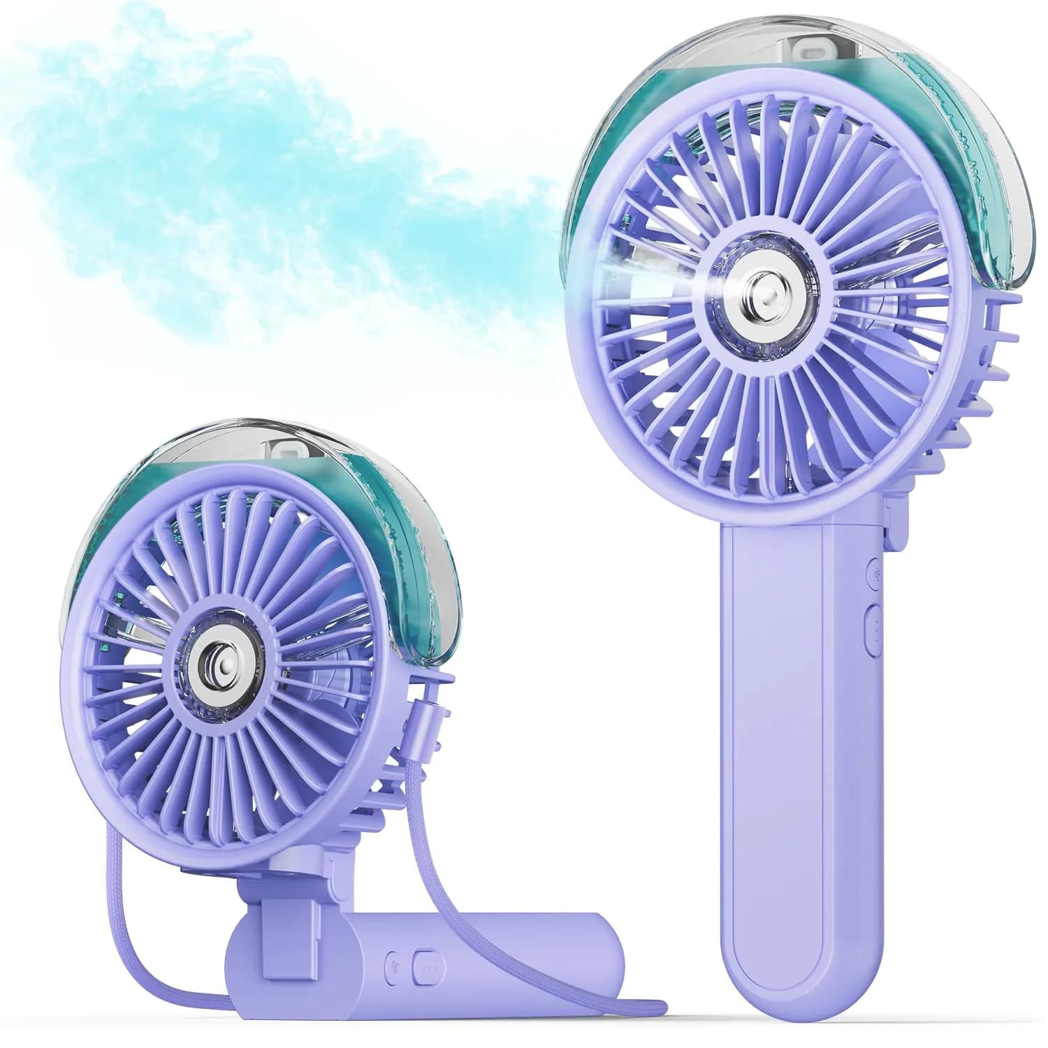 SWEETFULL Portable Misting Fan - 180° Foldable Handheld Personal Fan with Mist Spray, 30ml Tank, USB Rechargeable, 3 Speeds, for Travel & Outdoors — Purple
