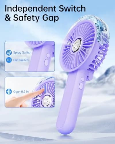 SWEETFULL Portable Misting Fan with Mist Spray, 3 Speeds, 30ml Water Tank, USB Rechargeable, 156 g (5.5 oz) | Cools Face & Body thumbnail 5